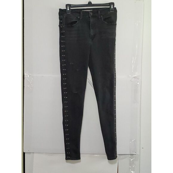 Levi's Premium Mile High Super Skinny Black Jeans Rhinestones Distressed Size 27 - Picture 1 of 13